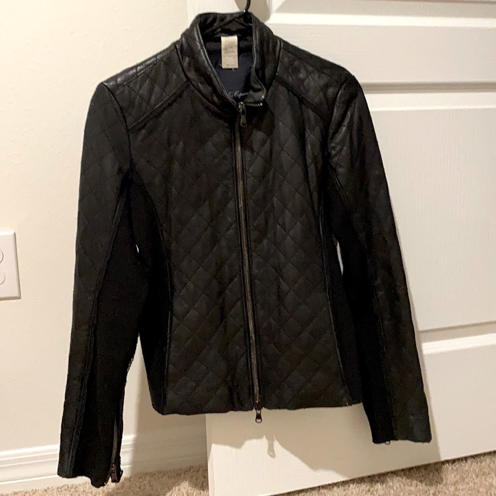 Les Copains Black Leather Jacket With Cotton Sides